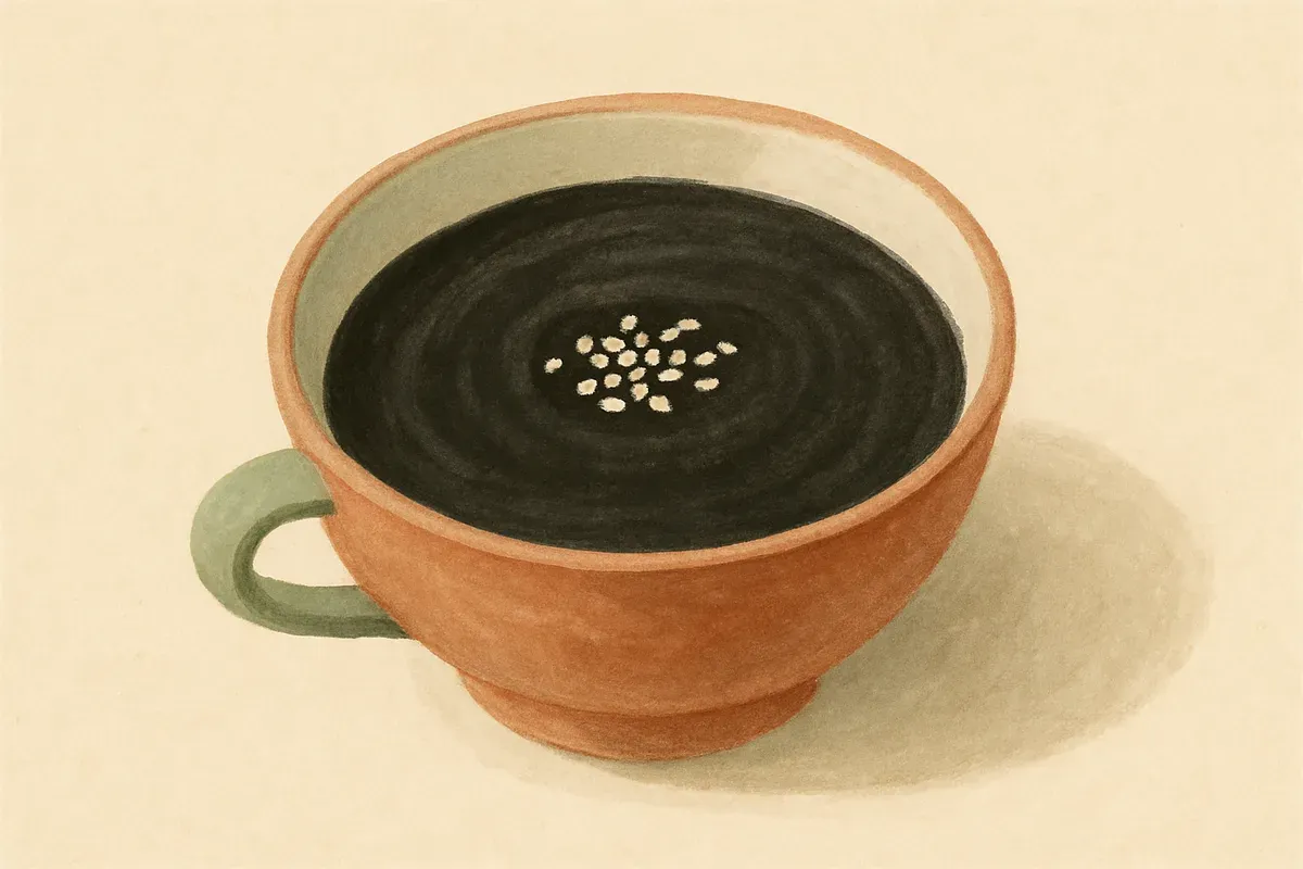 Illustration of Black sesame sweet soup, made with black sesame.