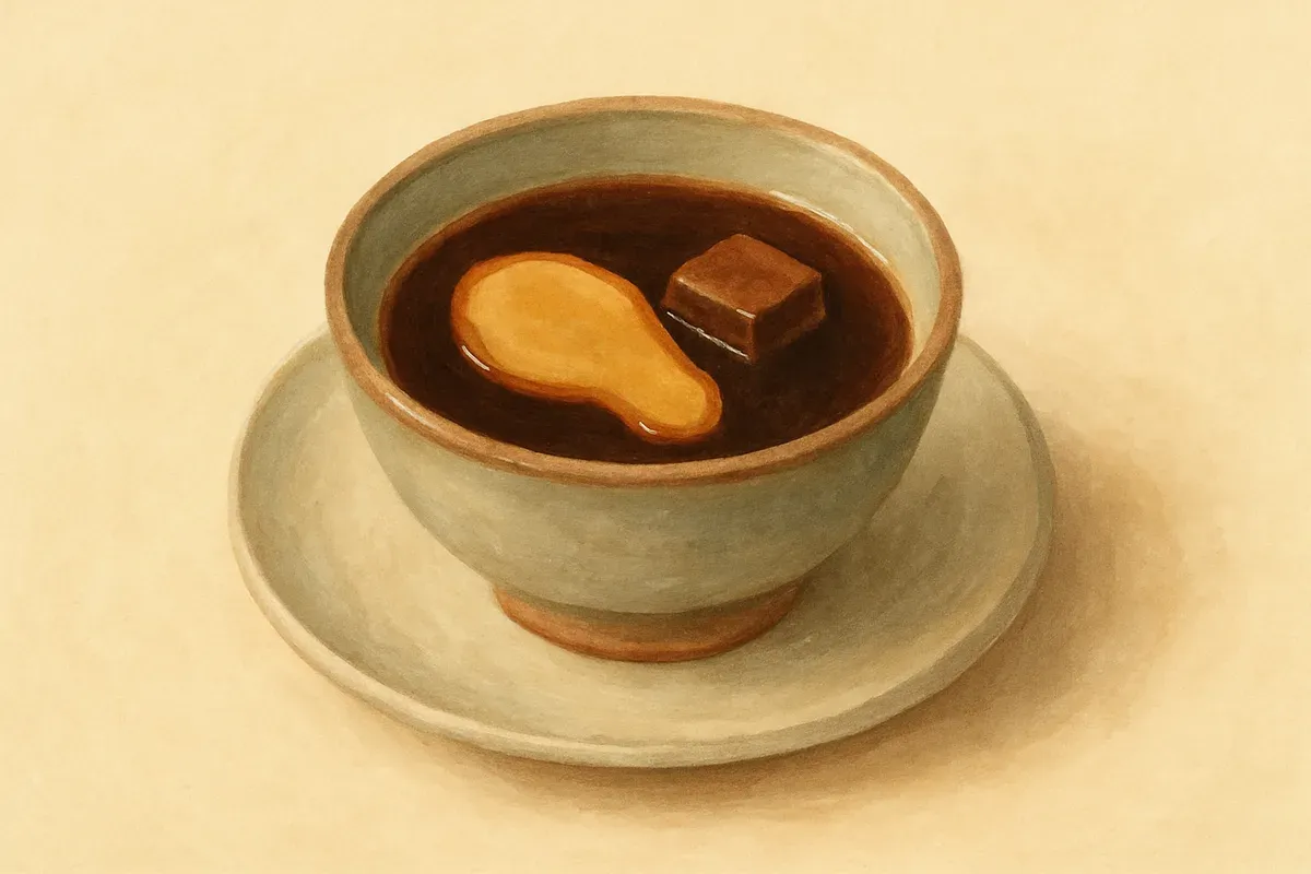 Illustration of Brown sugar ginger tea, made with old ginger and brown sugar.