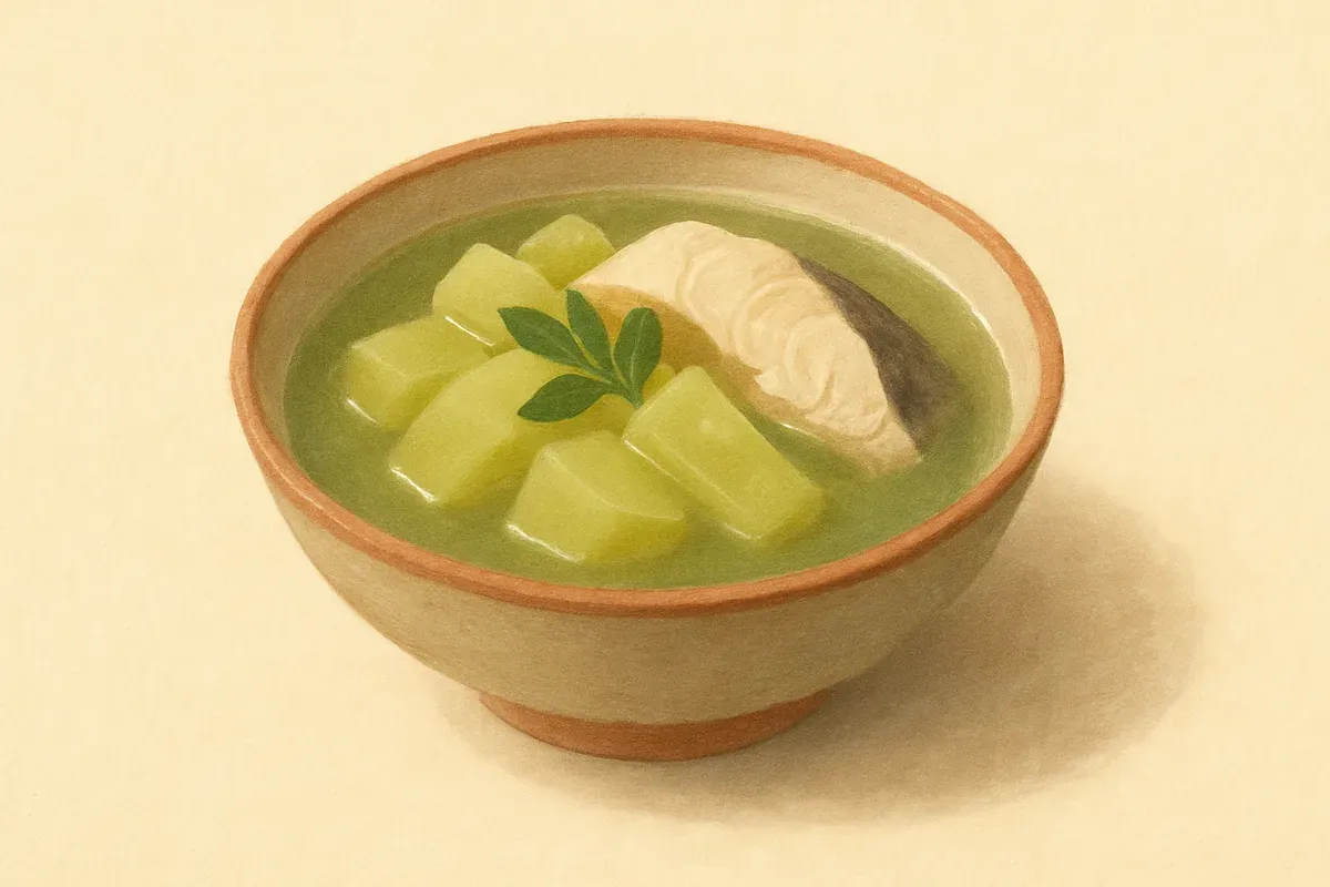Illustration of Green papaya and fish soup, made with green papaya and fish.