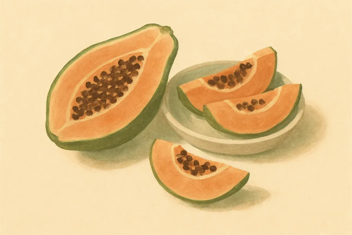 Illustration of green papaya, the confinement lactation food.