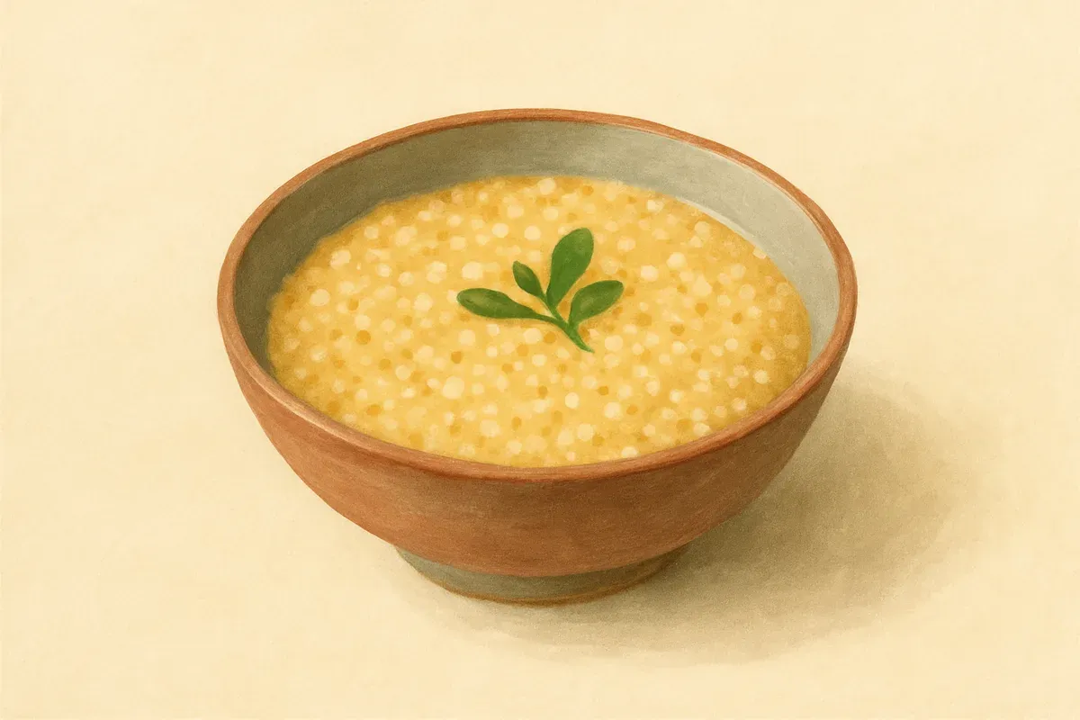 Illustration of Millet congee, made with millet and red dates.