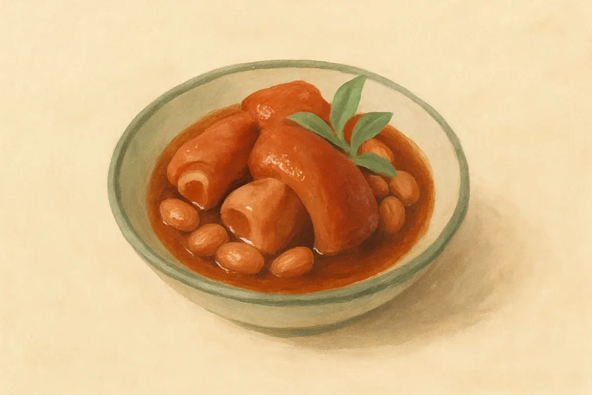 Illustration of Peanut and pork trotter braise, made with pork trotter and peanuts.