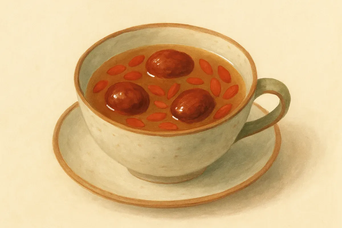 Illustration of Red date and goji tea, made with red dates and goji berries.