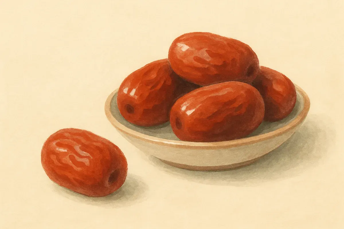 Illustration of red dates, the confinement blood tonic.