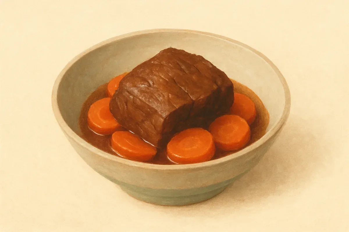 Illustration of Slow-braised beef with carrots, made with beef and old ginger.