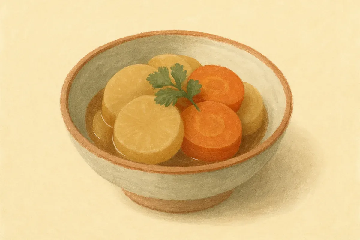 Illustration of Braised daikon and carrot, made with daikon.