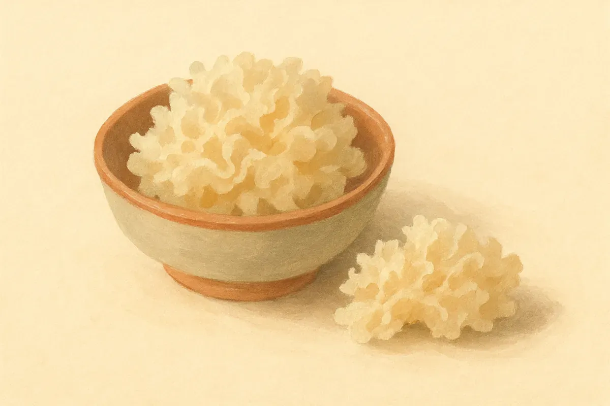 Illustration of snow fungus, the skin-nourishing dessert.