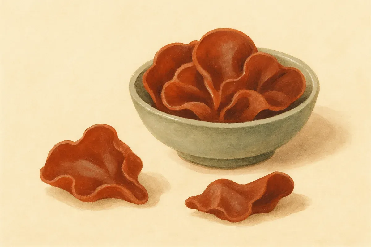 Illustration of wood ear, the blood-nourishing black fungus.